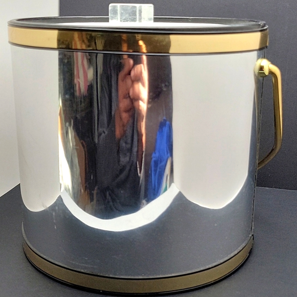 Elegance by Kraftware Mylar Chrome w/ Brass Trim 3 Quart Ice Bucket